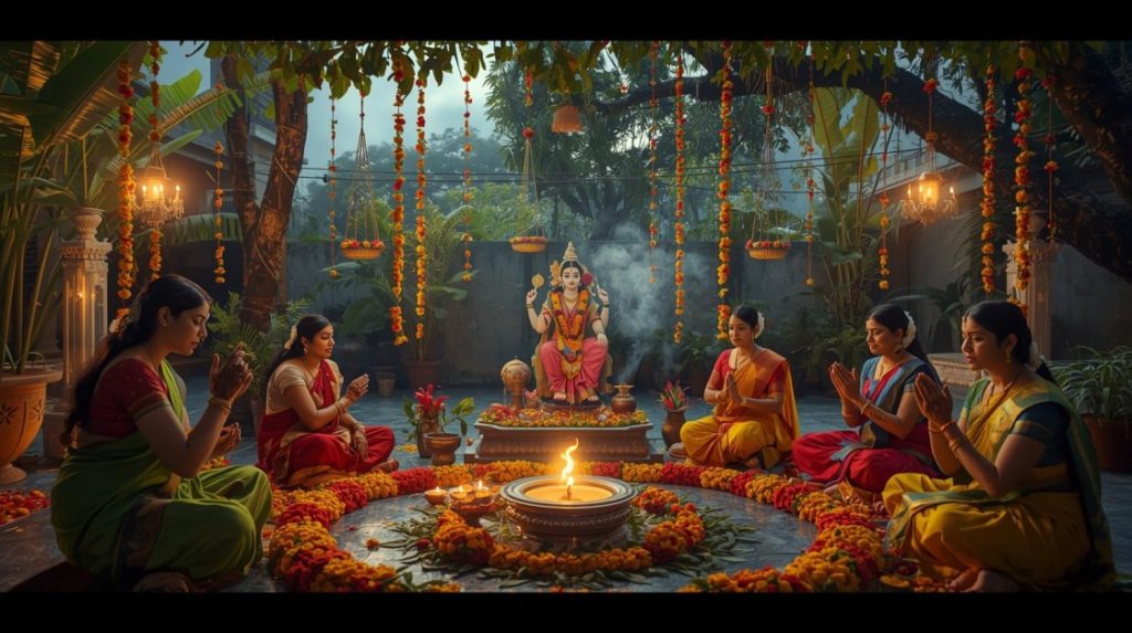 Teej puja worshipping Lord Shiva and Goddess Parvati